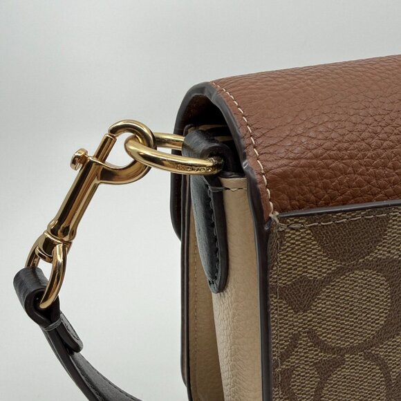 Coach Morgan Shoulder Bag Colorblock Signature Canvas Gold/Khaki Multi - Picture 5 of 6